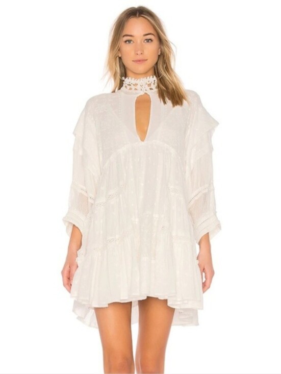 Free People Dresses & Skirts - Free People Heartbreaker Dress - Boho White Lace High Neck Tunic Dress